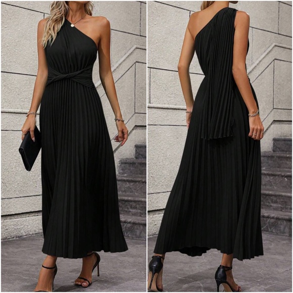 Luxe One Shoulder Pleated Party Evening Wedding Formal Dress - Picture 3 of 4